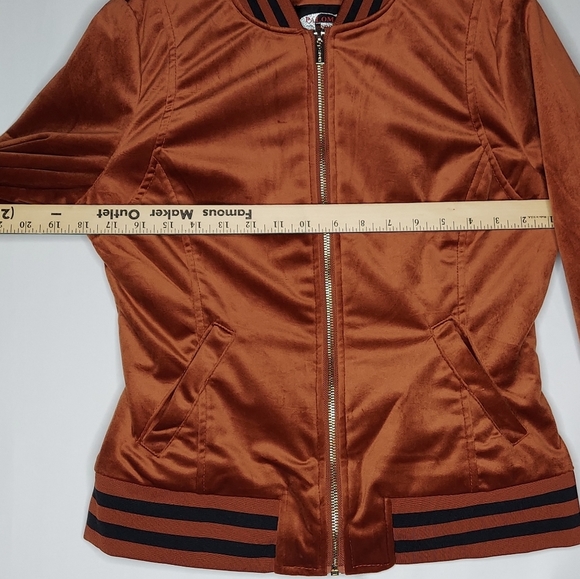Palomares Velour Bomber Jacket Women Medium Rust Brown Zip Pocket Retro Vintage - Picture 4 of 6